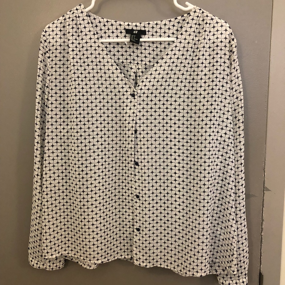 Navy and white printed blouses